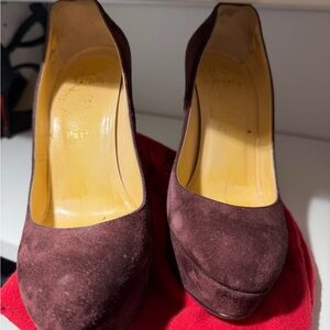 Christian Louboutin Dark Brown Suede Platform Heels
